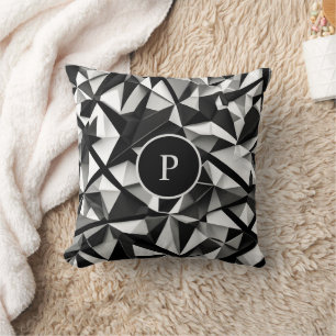 Modern zwart-wit Abstract patroonmonogram Kussen