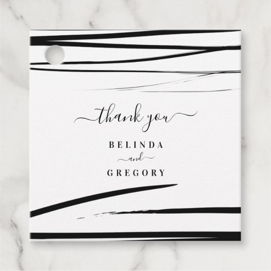 Modern Zwart Wit Abstract QR Code Wedding Bedankjes Labels (Voorkant)