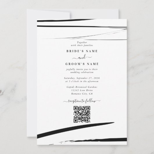 Modern Zwart Wit Abstract QR Code Wedding Kaart (Voorkant)