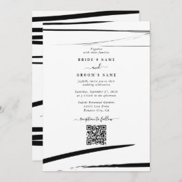 Modern Zwart Wit Abstract QR Code Wedding Kaart