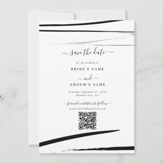 Modern Zwart Wit Abstract QR Code Wedding Save The Date (Voorkant)