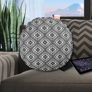 Modern zwart wit Abstract skyline patroon Rond Kussen
