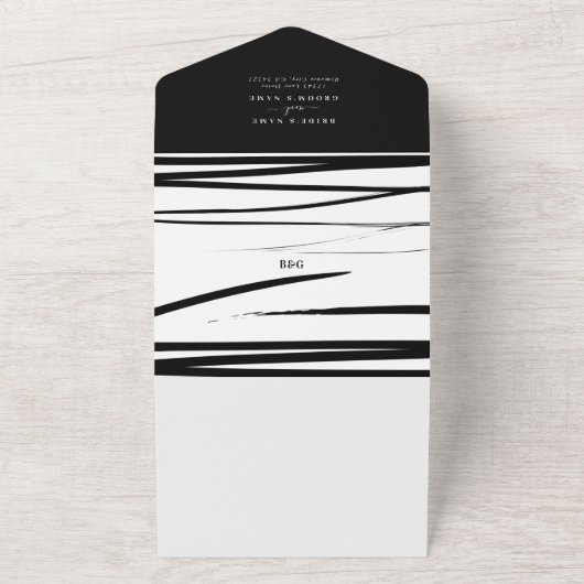 Modern zwart wit Abstracte bruiloft All In One Uitnodiging (Buitenkant)