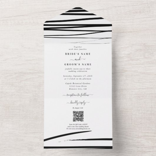 Modern zwart wit Abstracte bruiloft All In One Uitnodiging (Binnen)