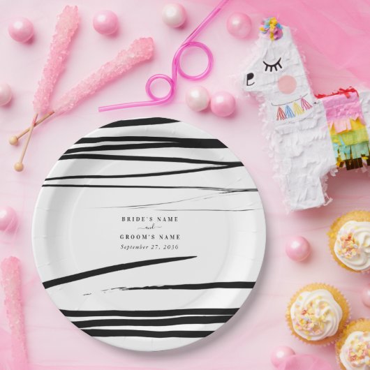 Modern zwart wit Abstracte bruiloft gunst Papieren Bordje (Feest)