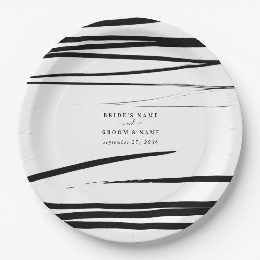 Modern zwart wit Abstracte bruiloft gunst Papieren Bordje (Voorkant)