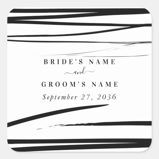 Modern zwart wit Abstracte bruiloft gunst Vierkante Sticker (Voorkant)