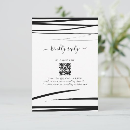 Modern zwart wit Abstracte bruiloft Informatiekaartje (Staand voorkant)