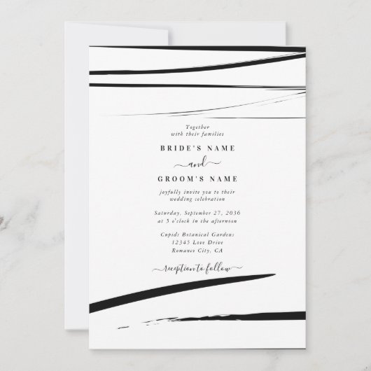 Modern zwart wit Abstracte bruiloft Kaart (Voorkant)