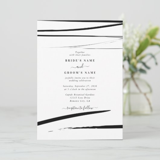 Modern zwart wit Abstracte bruiloft Kaart (Staand voorkant)