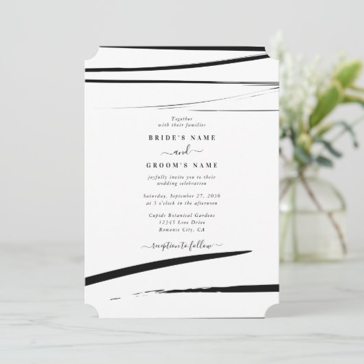 Modern zwart wit Abstracte bruiloft Kaart (Staand voorkant)