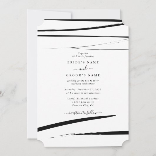 Modern zwart wit Abstracte bruiloft Kaart (Voorkant)