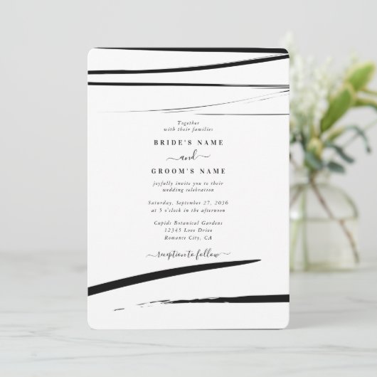 Modern zwart wit Abstracte bruiloft Kaart (Staand voorkant)