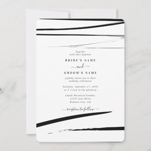 Modern zwart wit Abstracte bruiloft Kaart (Voorkant)