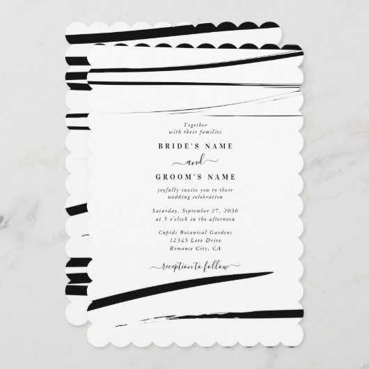 Modern zwart wit Abstracte bruiloft Kaart (Voorkant / Achterkant)