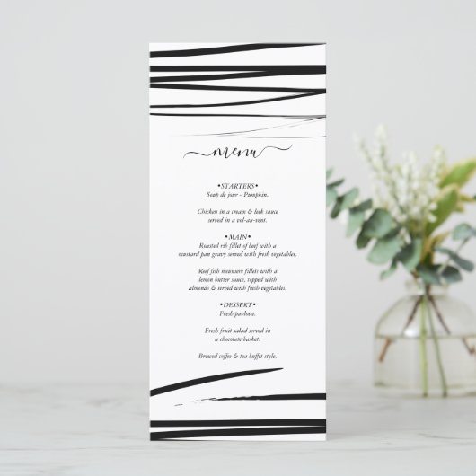 Modern zwart wit Abstracte bruiloft Menu (Staand voorkant)