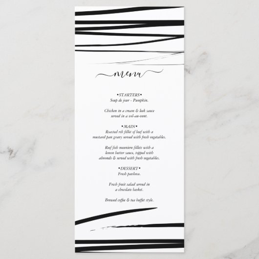 Modern zwart wit Abstracte bruiloft Menu (Voorkant)