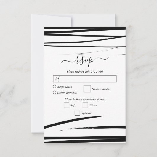 Modern zwart wit Abstracte bruiloft RSVP Kaartje (Voorkant)