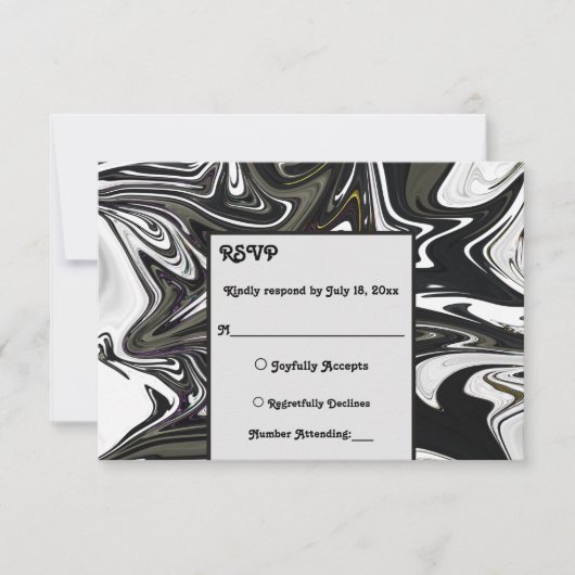Modern zwart-wit Abstracte bruiloft RSVP Kaartje (Voorkant)
