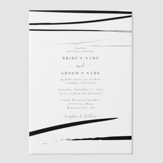 Modern zwart wit Abstracte bruiloft Vellum Uitnodigingen (Voorkant)