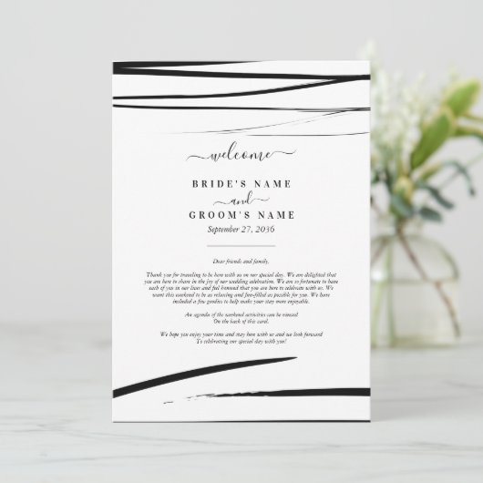 Modern zwart wit Abstracte huwelijksreis Programmakaart (Staand voorkant)