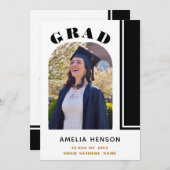 Modern Zwart Wit Afstudeerder Foto Afstuderen Aankondiging (Voorkant / Achterkant)