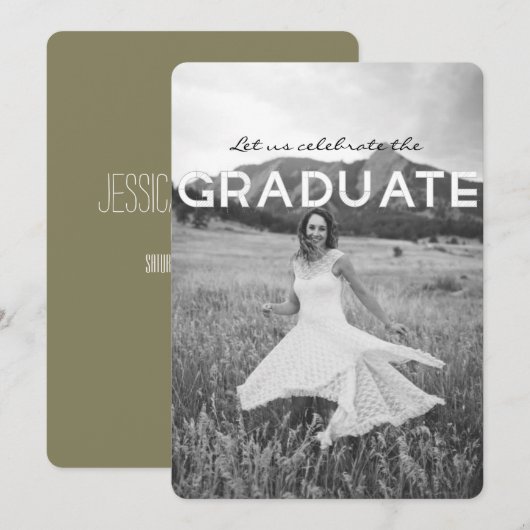 Modern Zwart & Wit Afstudeerfeest Uitnodigen Kaart (Voorkant / Achterkant)