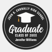 Modern Zwart Wit Afstuderen 2025 Afstudeerfeest Ronde Sticker (Voorkant)