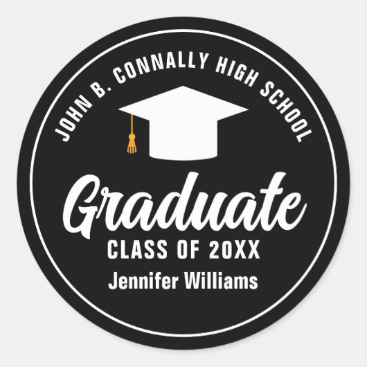 Modern Zwart Wit Afstuderen 2025 Afstudeerfeest Ronde Sticker (Voorkant)