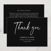 Modern zwart-wit Afstuderen Bedankkaart (Voorkant / Achterkant)