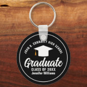 Modern Zwart Wit Afstuderen Custom 2025 Afstuderen Sleutelhanger (Voorkant)