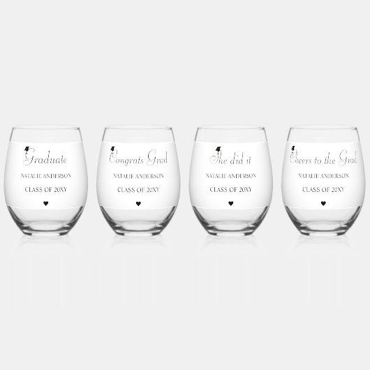 Modern Zwart-wit Afstuderen Drinkware Set Wijnglas Zonder Voet (Voorkant)