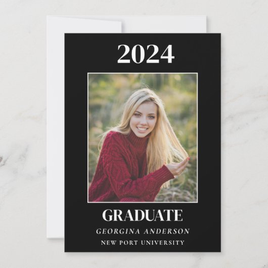 Modern zwart-wit afstuderen feest kaart (Voorkant)