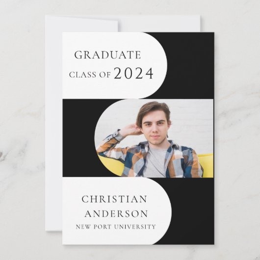 Modern zwart-wit afstuderen feest kaart (Voorkant)