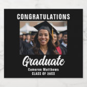 Modern zwart wit Afstuderen foto afstudeerfeest Sparkling Wijnetiket (Enkel label)