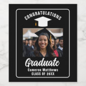 Modern zwart wit Afstuderen foto afstudeerfeest Wijn Etiket (Enkel label)