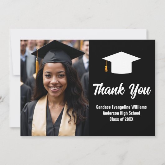 Modern zwart wit Afstuderen foto Afstuderen Bedankkaart (Voorkant)