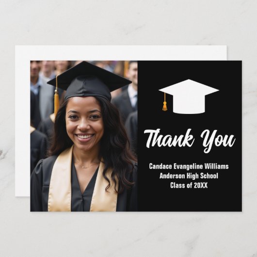 Modern zwart wit Afstuderen foto Afstuderen Bedankkaart (Voorkant / Achterkant)