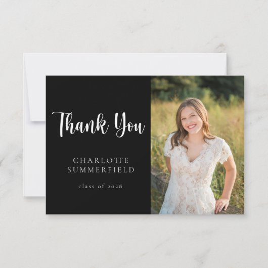 Modern zwart wit Afstuderen foto dank u Kaart (Voorkant)