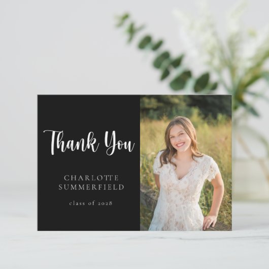 Modern zwart wit Afstuderen foto dank u Kaart (Staand voorkant)