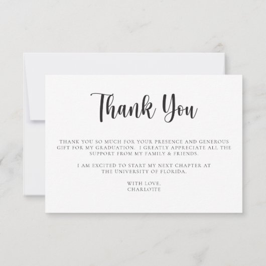 Modern zwart wit Afstuderen foto dank u Kaart (Achterkant)