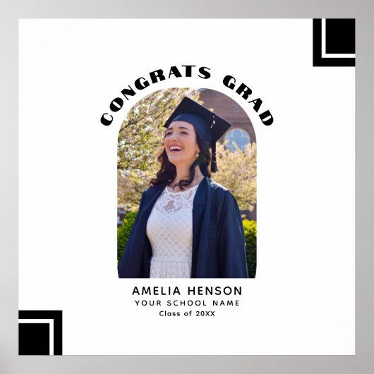 Modern Zwart Wit Afstuderen Gast Handtekening Foto Poster (Voorkant)