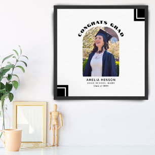 Modern Zwart Wit Afstuderen Gast Handtekening Foto Poster