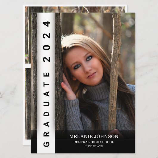 Modern Zwart-wit Afstuderen Invitation Kaart (Voorkant / Achterkant)