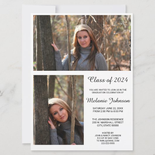 Modern Zwart-wit Afstuderen Invitation Kaart (Achterkant)