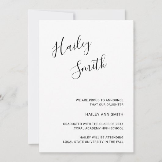 Modern zwart-wit Afstuderen voor foto's in script Aankondiging (Voorkant)