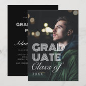 Modern zwart-wit Afstuderen voor foto's in script Kaart (Voorkant / Achterkant)