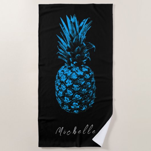 Modern zwart wit Ananas | Aangepast Strandlaken (Voorkant)