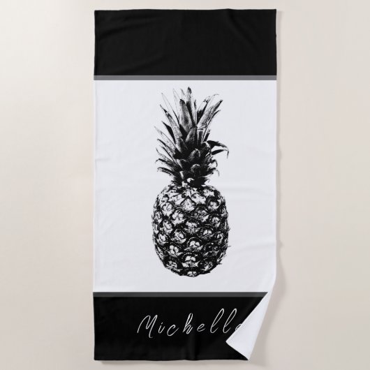 Modern zwart wit Ananas | Aangepast Strandlaken (Voorkant)