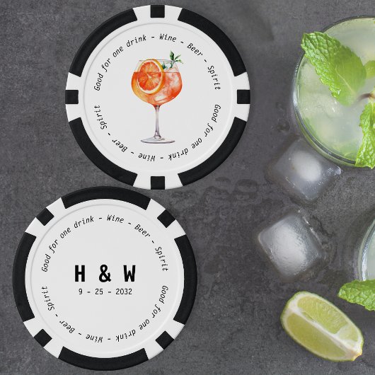 Modern Zwart Wit Aperol Drink Voucher Bruiloft Poker Chips
